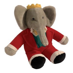 Vintage 1988 King Babar the Elephant by Gund 14" Stuffed Plush Toy Doll In Tux